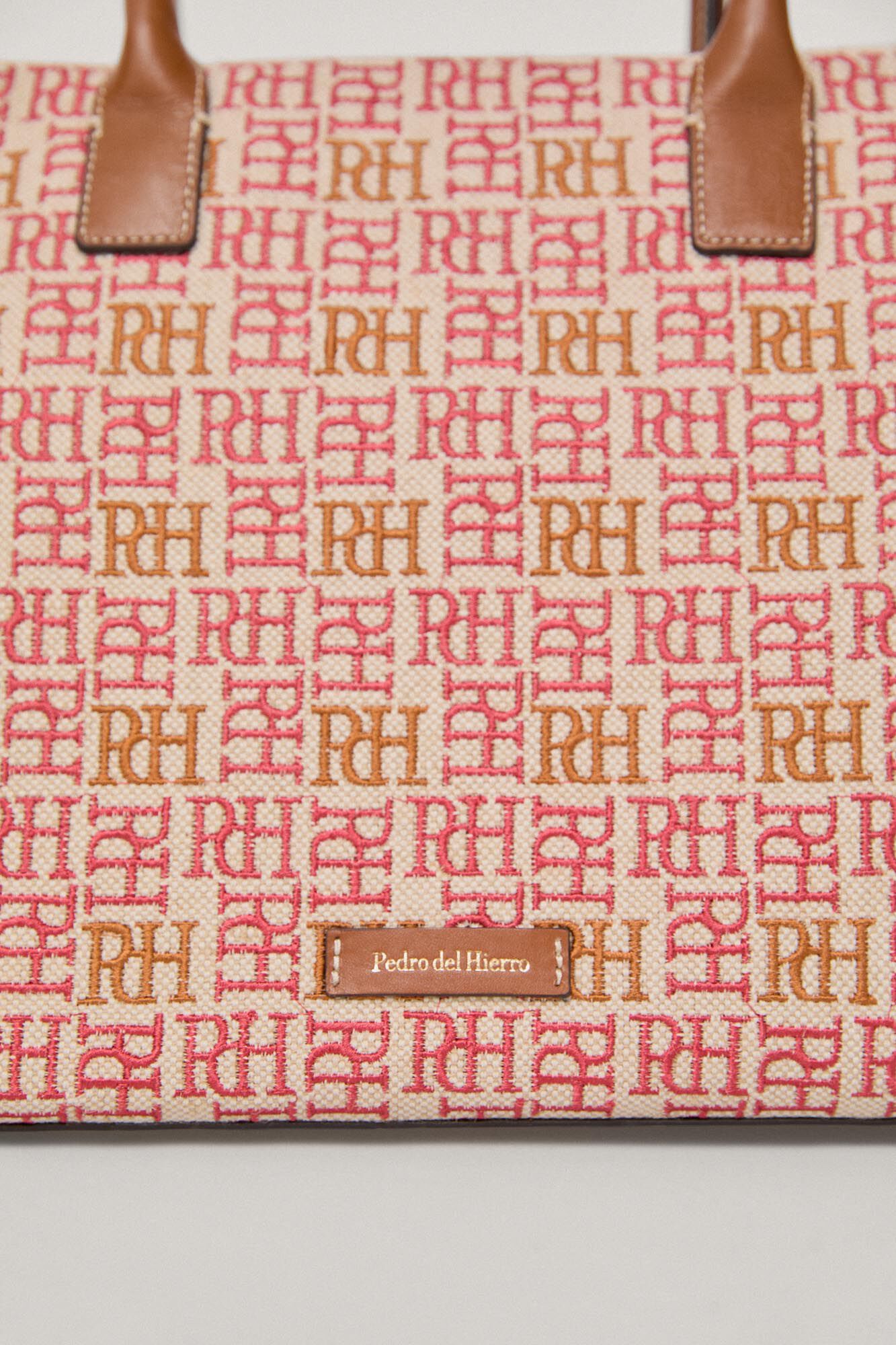 Bolsa de lona com logotipo bordado e detalhes em couro - Rosa