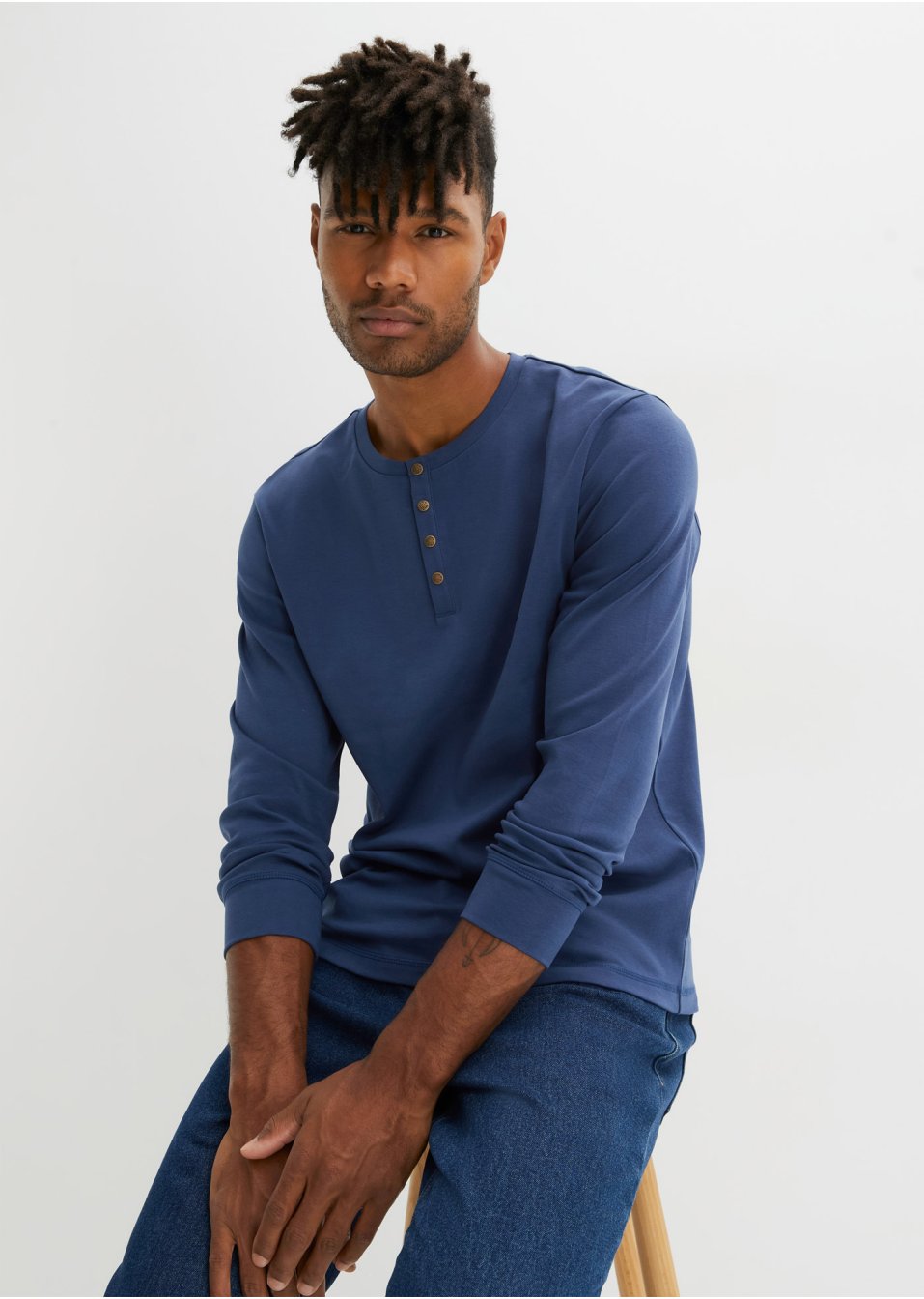 T-shirt col Henley, manches longues