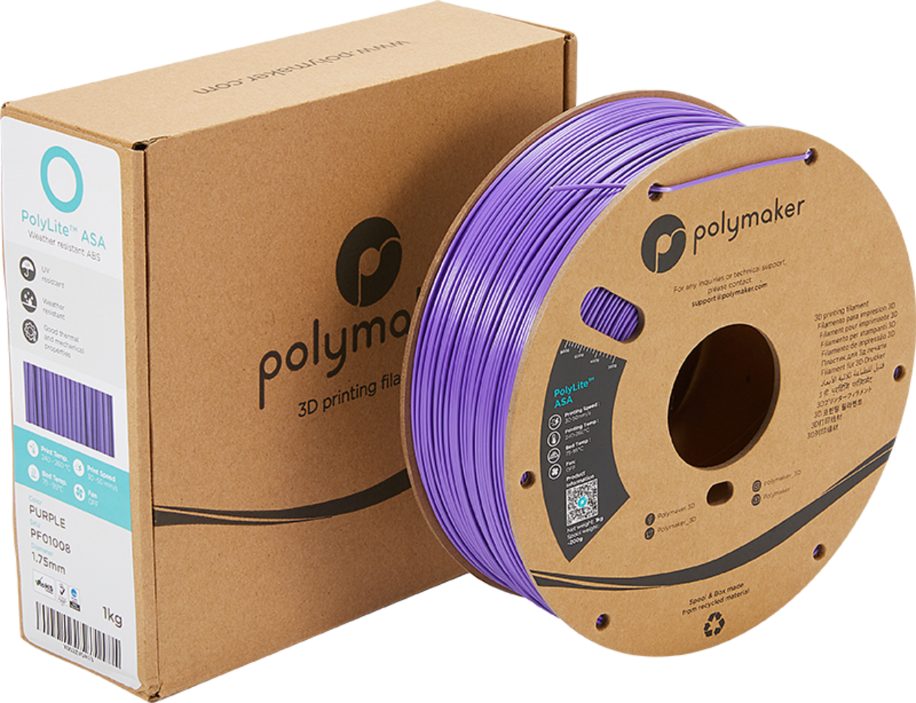 Polymaker  PolyLite ASA Purple, 1,75 mm / 1000 g    Die Alternative zu ABS Filament