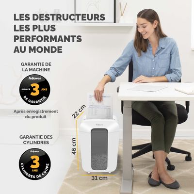Fellowes Powershred LX70 - destructeur de documents coupe croisée - 11 feuilles - Corbeille 18 litres - blanc