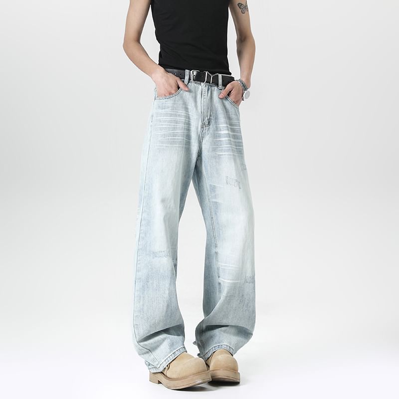 Filmas - Mid Rise Washed Distressed Loose Fit Jeans