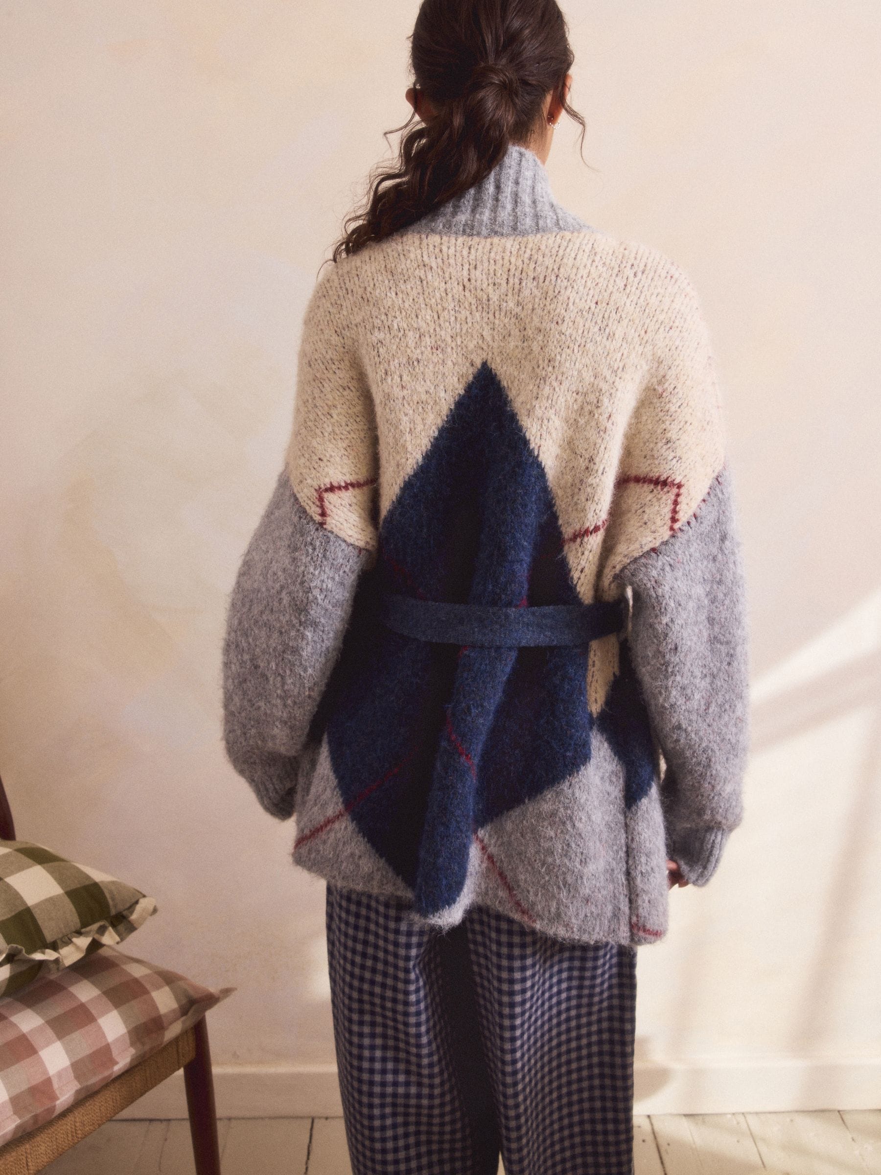 Blauw - Wrap Tie Cardigan