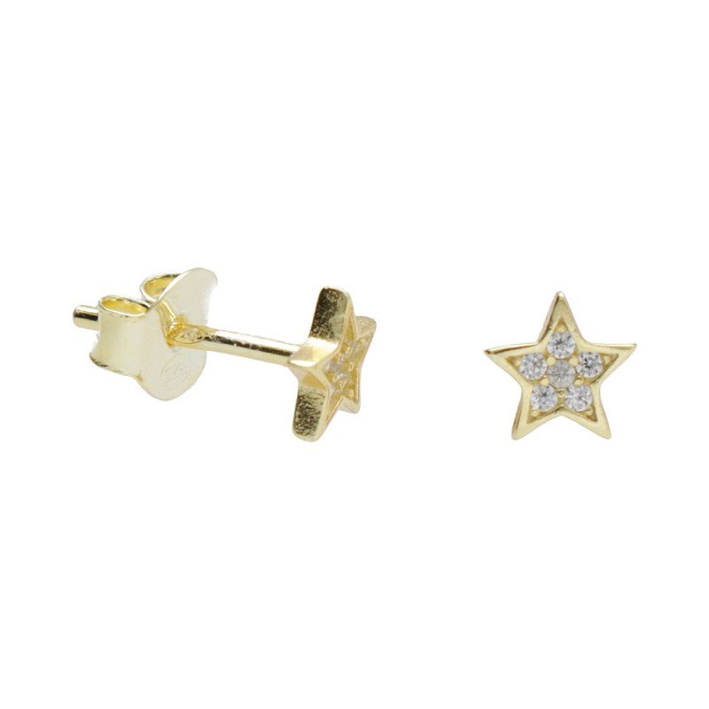 Boucles d'Oreilles Argent 925/000 Doré - Etoile Pavée de Zirconiums