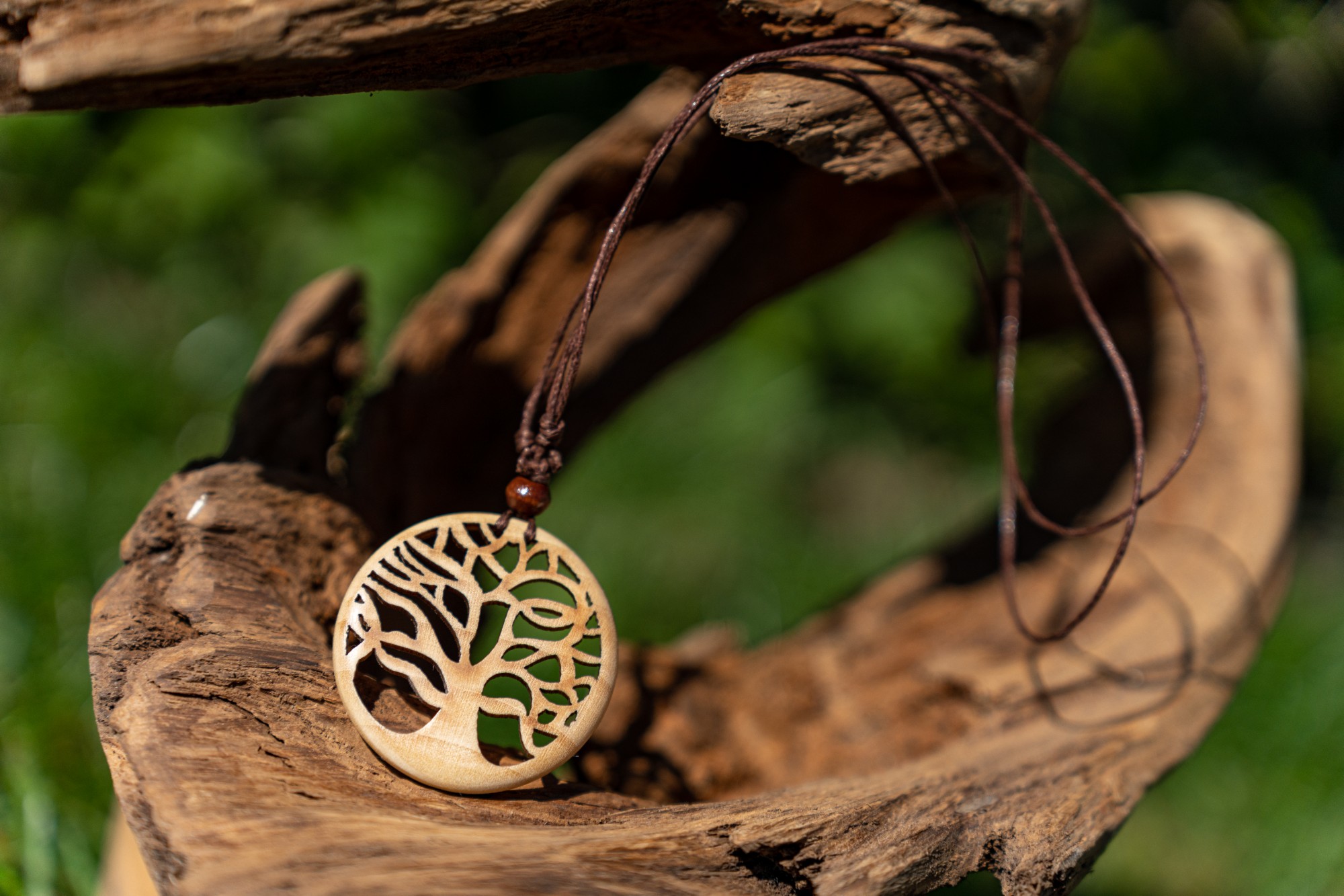 Halskette 'Tree of Life', Hartholz hell, Ø 4 cm, L 40 - 75 cm günstig bestellen