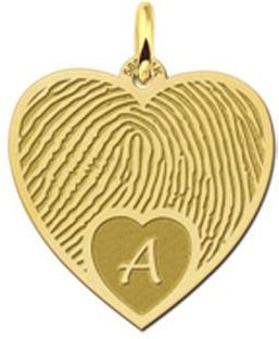 Gouden vingerafdruk sieraad hart met initiaal Names4ever