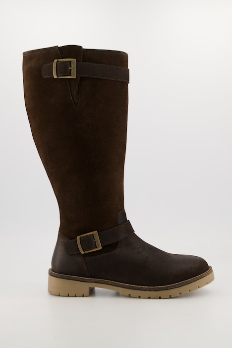 Lederstiefel, XXL-Schaft, Zierriegel, Weite H