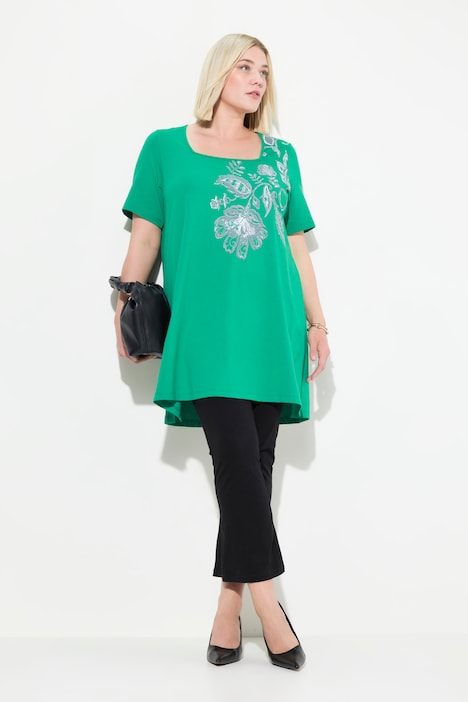 Longshirt, A-Linie, Blumendruck ab der Schulter