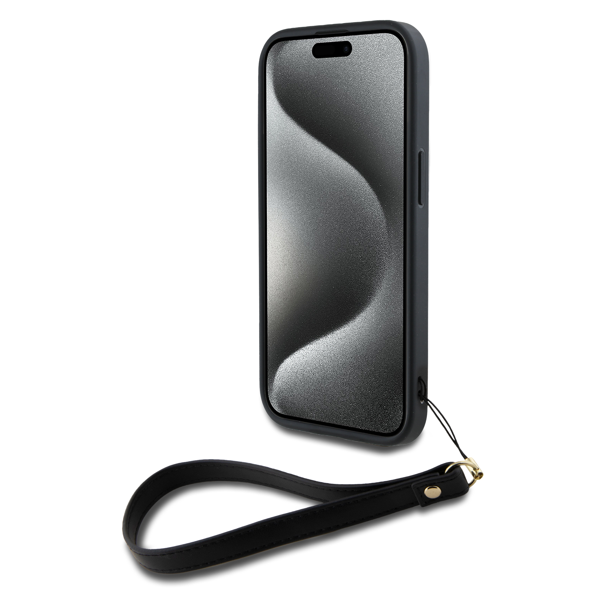 iPhone 15 Hybrid Hardcase Hülle Stock Logo   Handschlaufe (DKHCP15SPBSWSK) - Schwarz