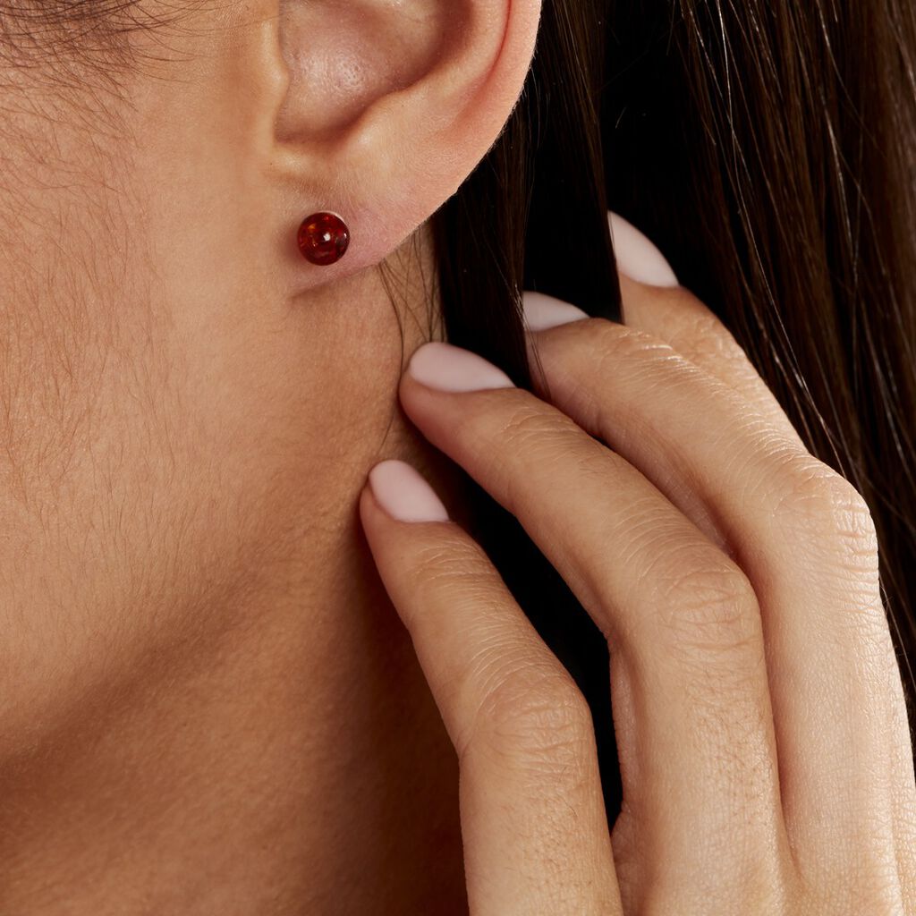 Boucles D'oreilles Puces Brunhild Argent Blanc Ambre