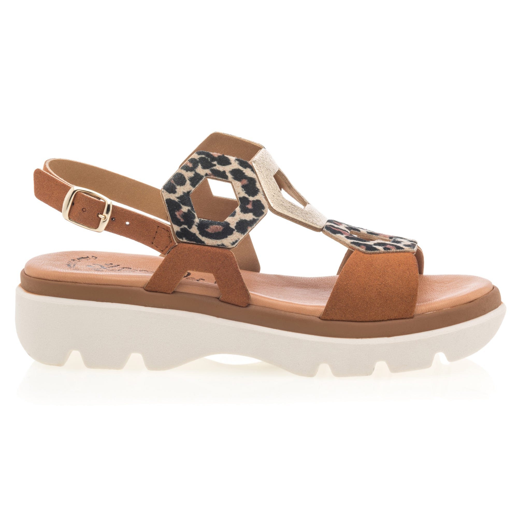 Nu-pieds à talon compensé Femme en cuir cognac
