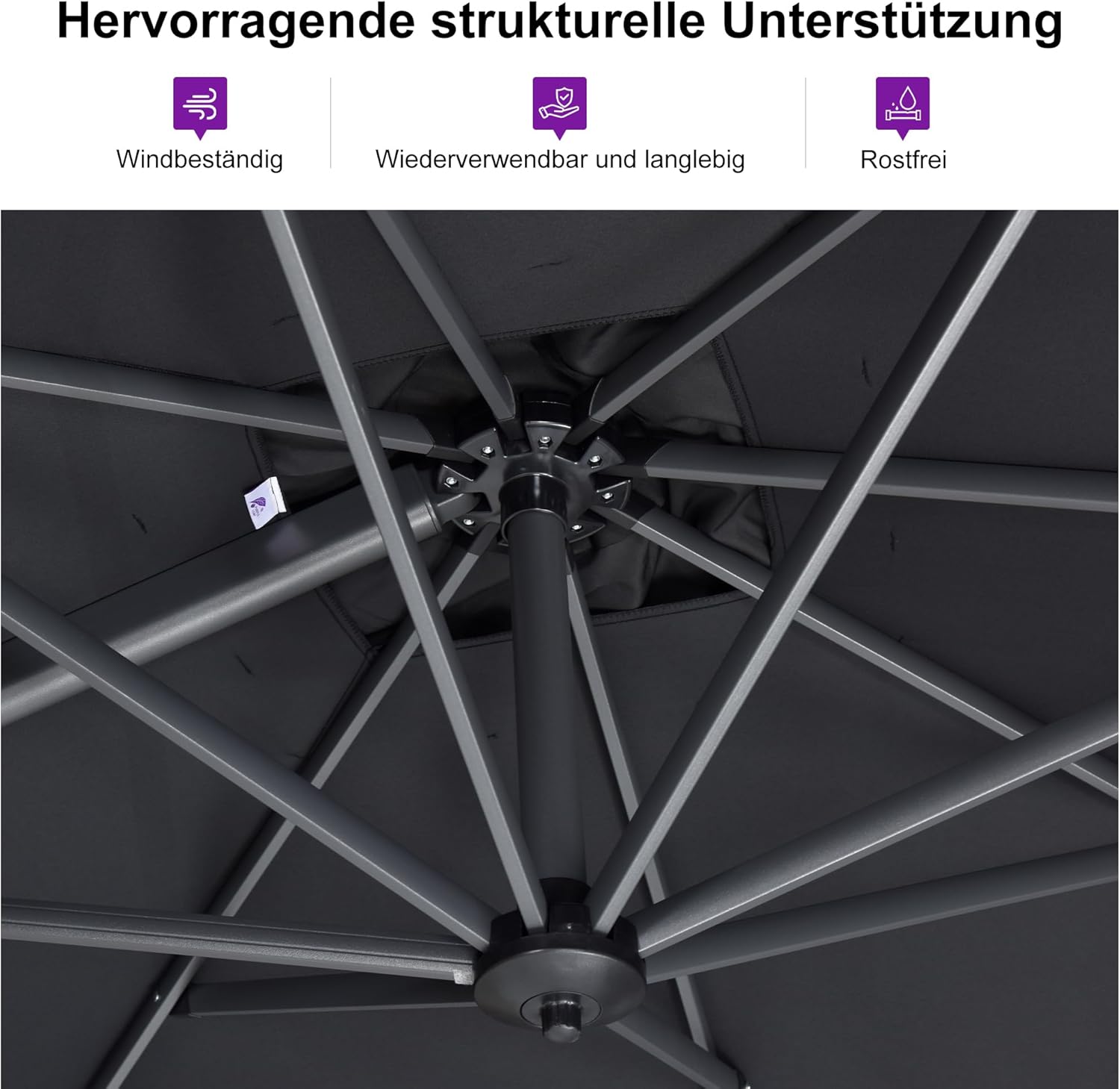 PURPLE LEAF Sonnenschirm Rechteckig, 300 x 400 cm Aluminium Ampelschirm Groß, Gartenschirm mit Kurbel, 360° Rotation, UV-beständig, Schwarz
