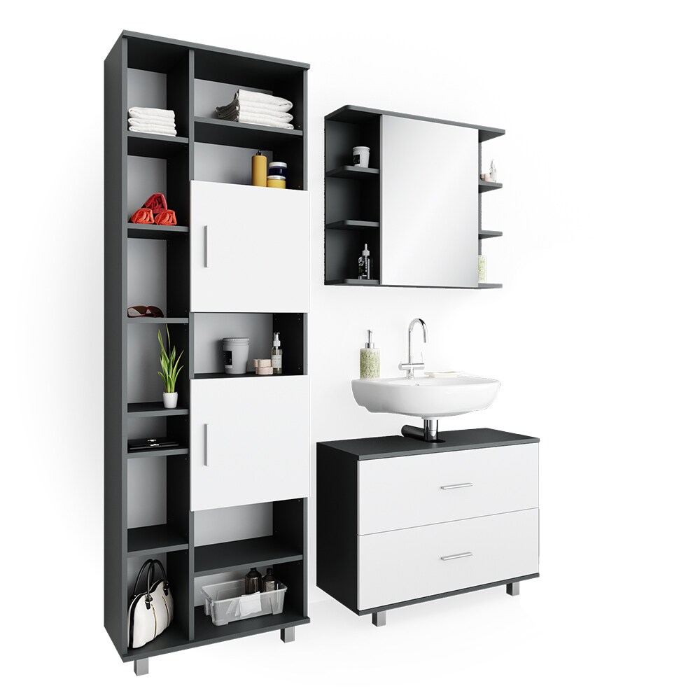 VICCO Badmöbel Set ILIAS Weiß Anthrazit Spiegel Kommode Unterschrank Badschrank