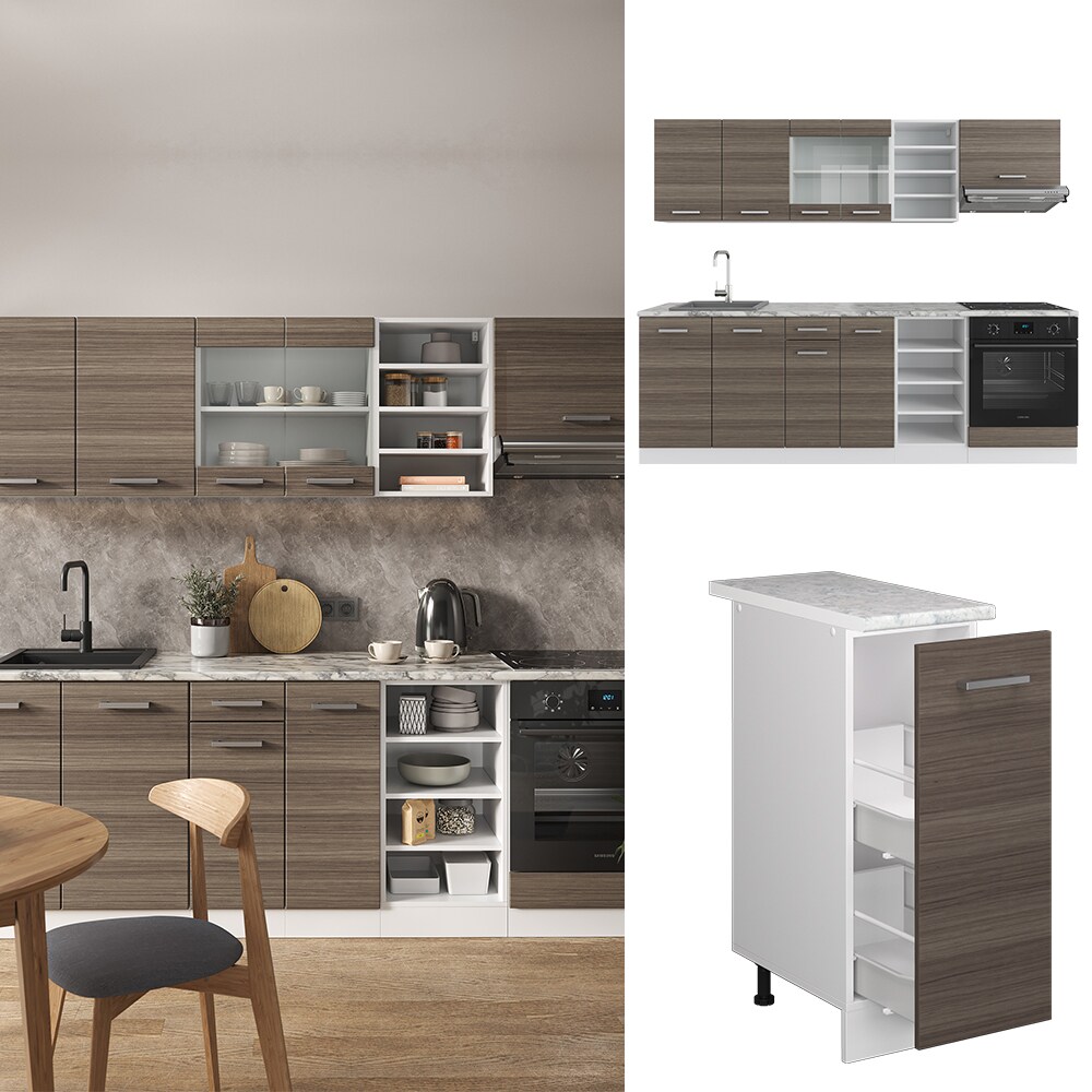 Vicco Küchenzeile Küchenblock Einbauküche R-Line 240 cm Weiß Edelgrau Küche