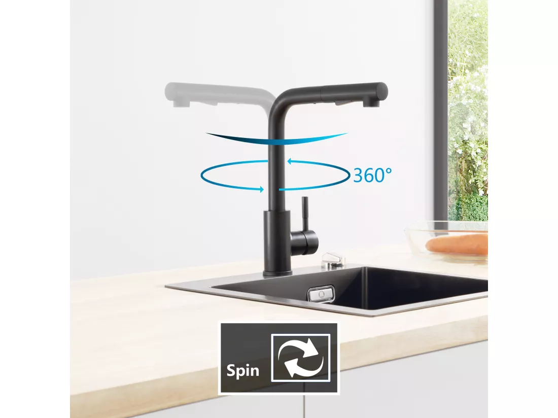 Cecipa max 45x45cm Evier Quartz Noir Evier 1 Bac en Quartz et Résine + Noir Mitigeur Cuisine avec Douchette Extractible 2 Modes de pulvérisat