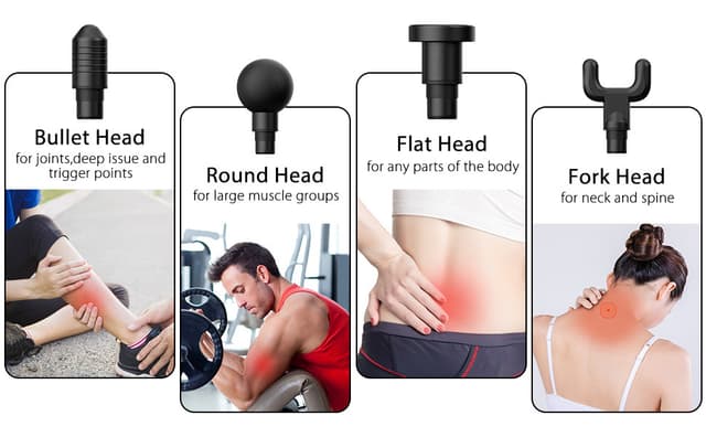 Massagepistol med 6 udskiftelige massagehoveder Sort