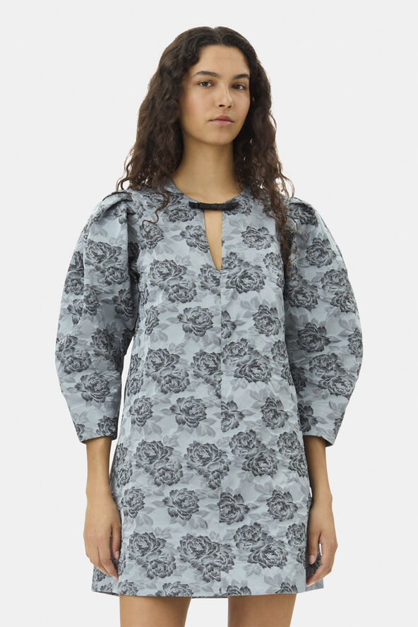 Ganni Botanical Jacquard A-shaped Mini Dr Illusion blue