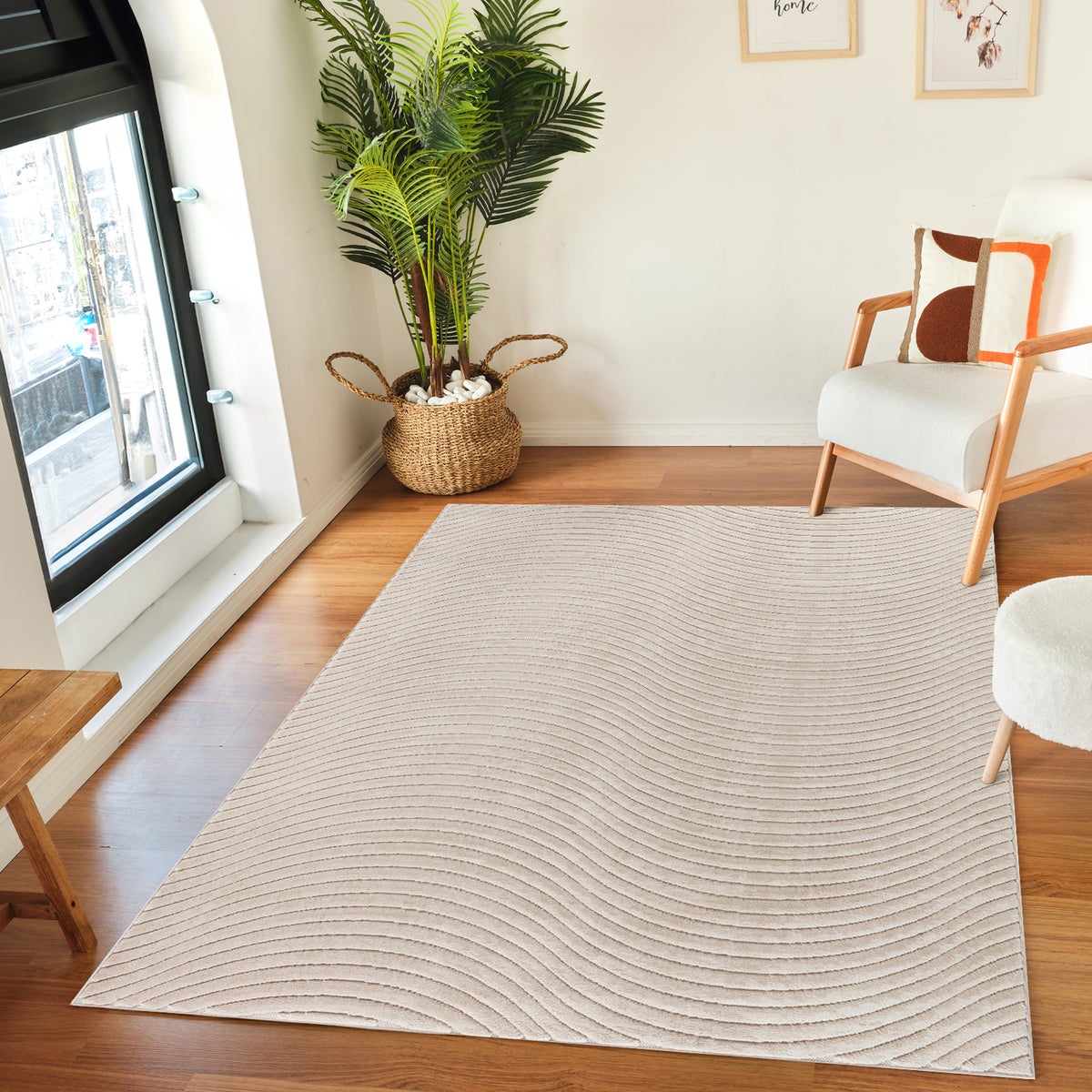 Modern Scandinavisch vloerkleed voor binnen/buiten, beige, 200x275 cm, AYUMI