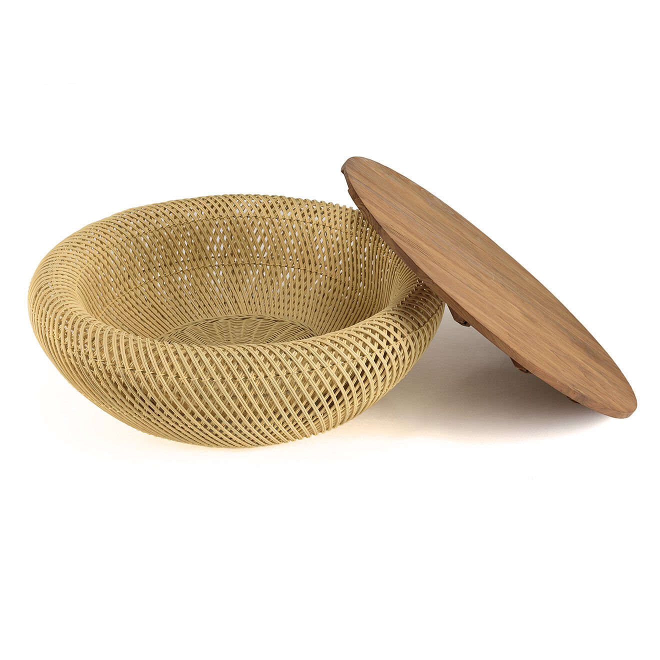 Macabane Table basse ronde en rotin beige plateau amovible Sixtine naturel - D.80x32 cm