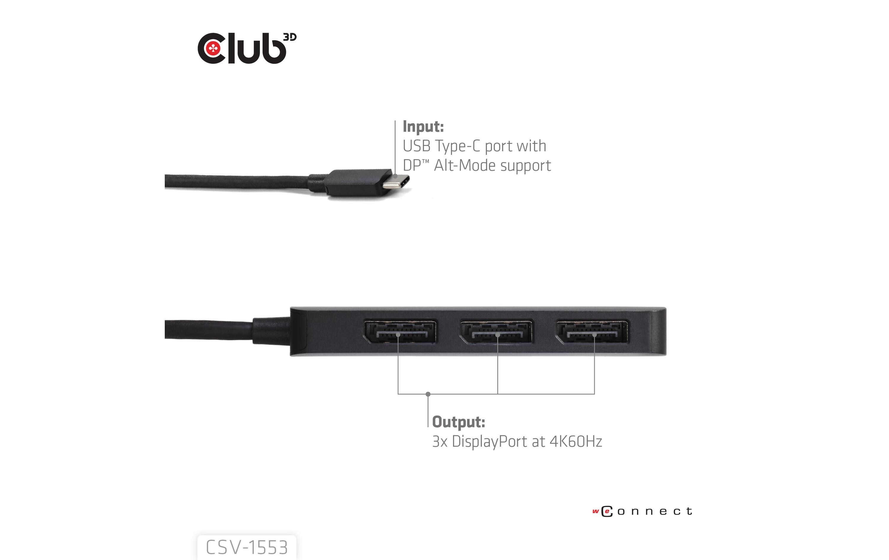 Adapterkabel CSV-1553 MST Hub USB Type-C - DisplayPortUSB Typ-C Hub auf 3x DisplayPort