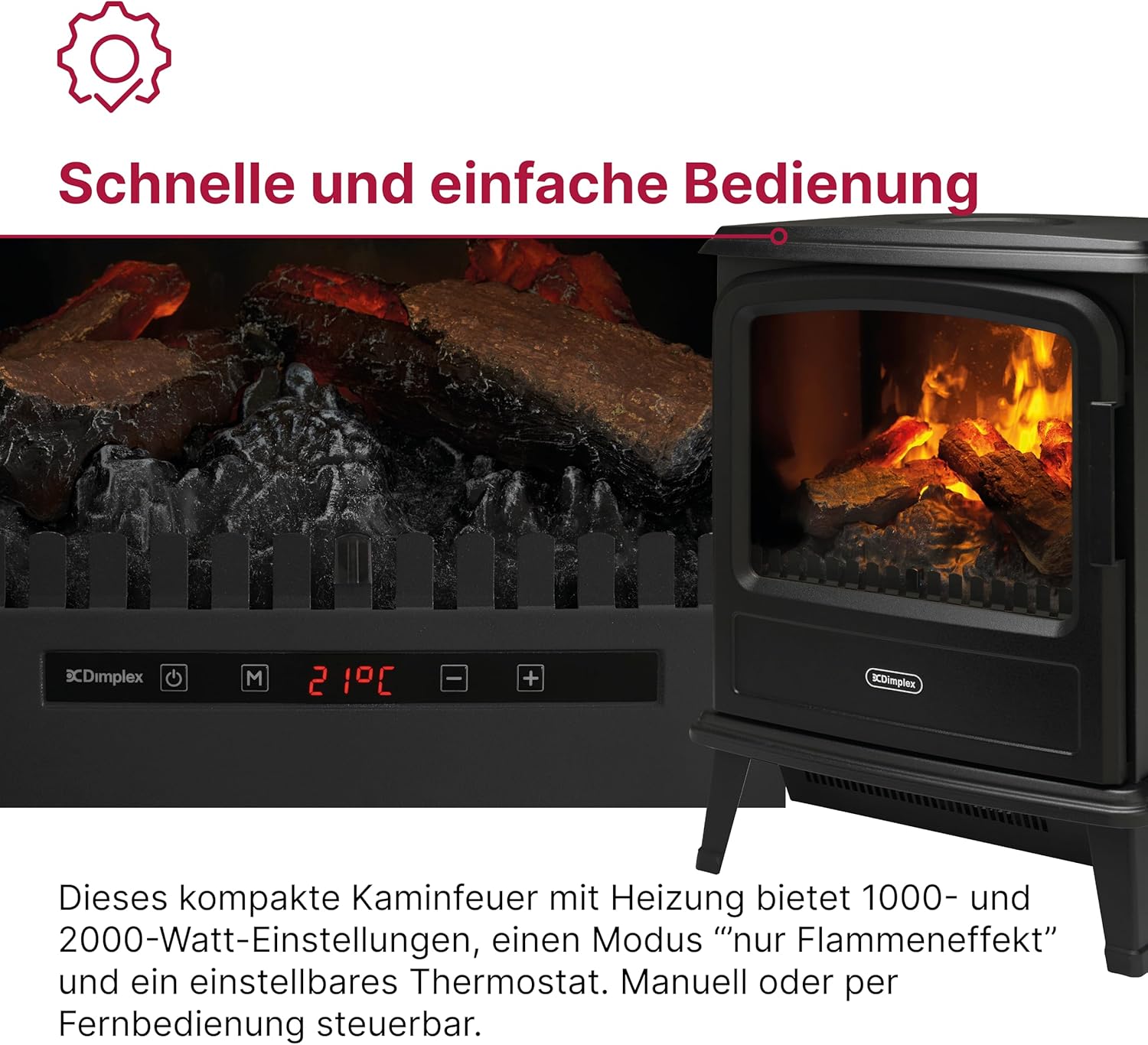 Dimplex Elektrokamin Evandale - Elektrokamin mit Heizung und Kaminfeuer - 1000W / 2000W - Wasserdampf Kamin - LED Optimyst 3D Flammeneffekt - Inklusive Fernbedienung - Black
