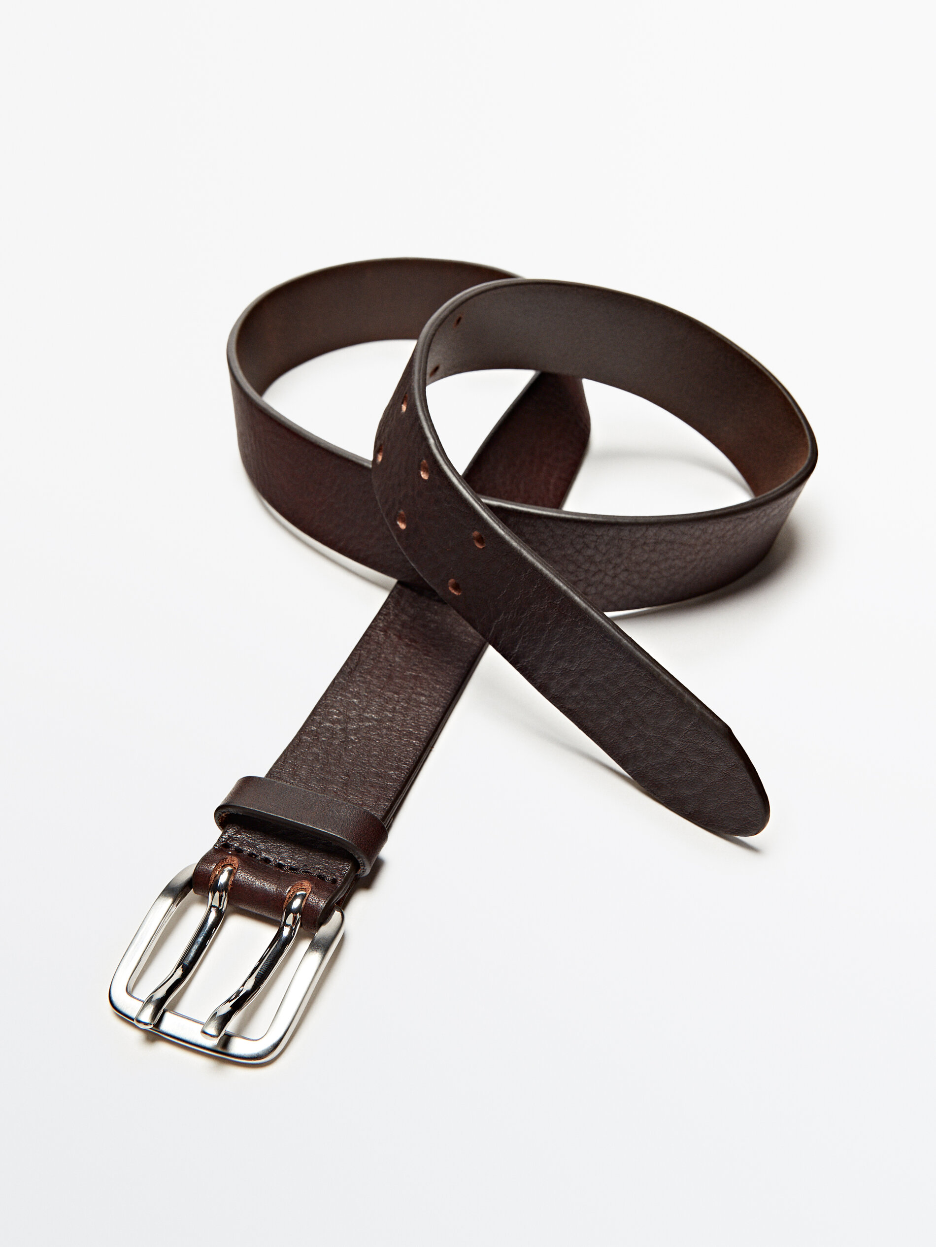 Cinto de couro com costura dupla - MARROM
