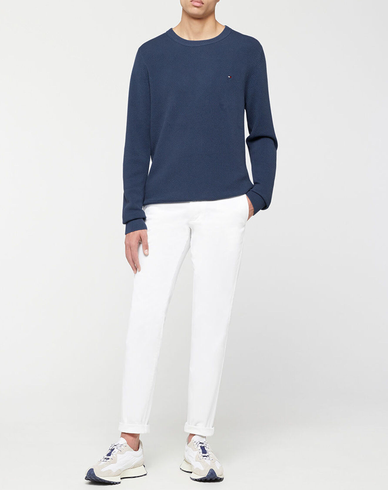 Tommy Hilfiger Pull piqué Structure col rond bleu foncé