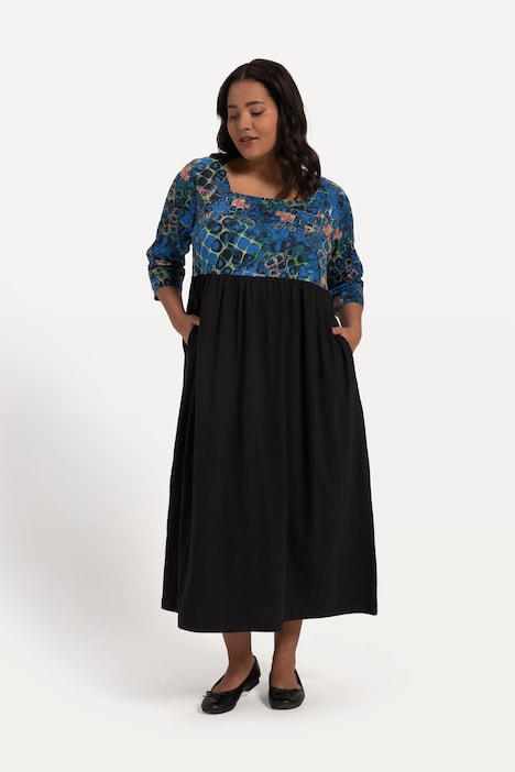 Jerseykleid, A-Line, Empirenaht, Taschen, Carree-Ausschnitt, 3/4-Arm