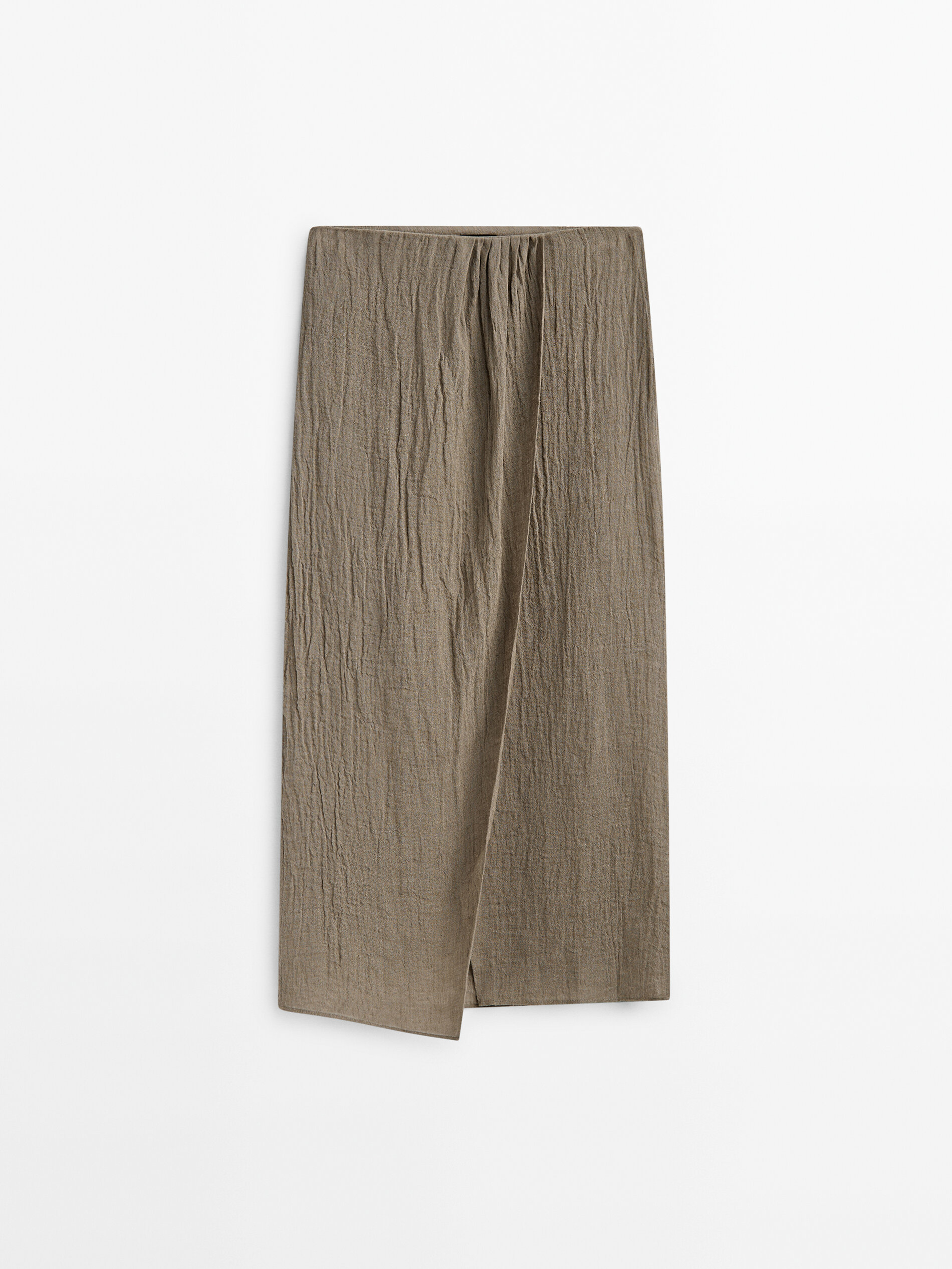 Saia midi de linho com acabamento em relevo - Stone