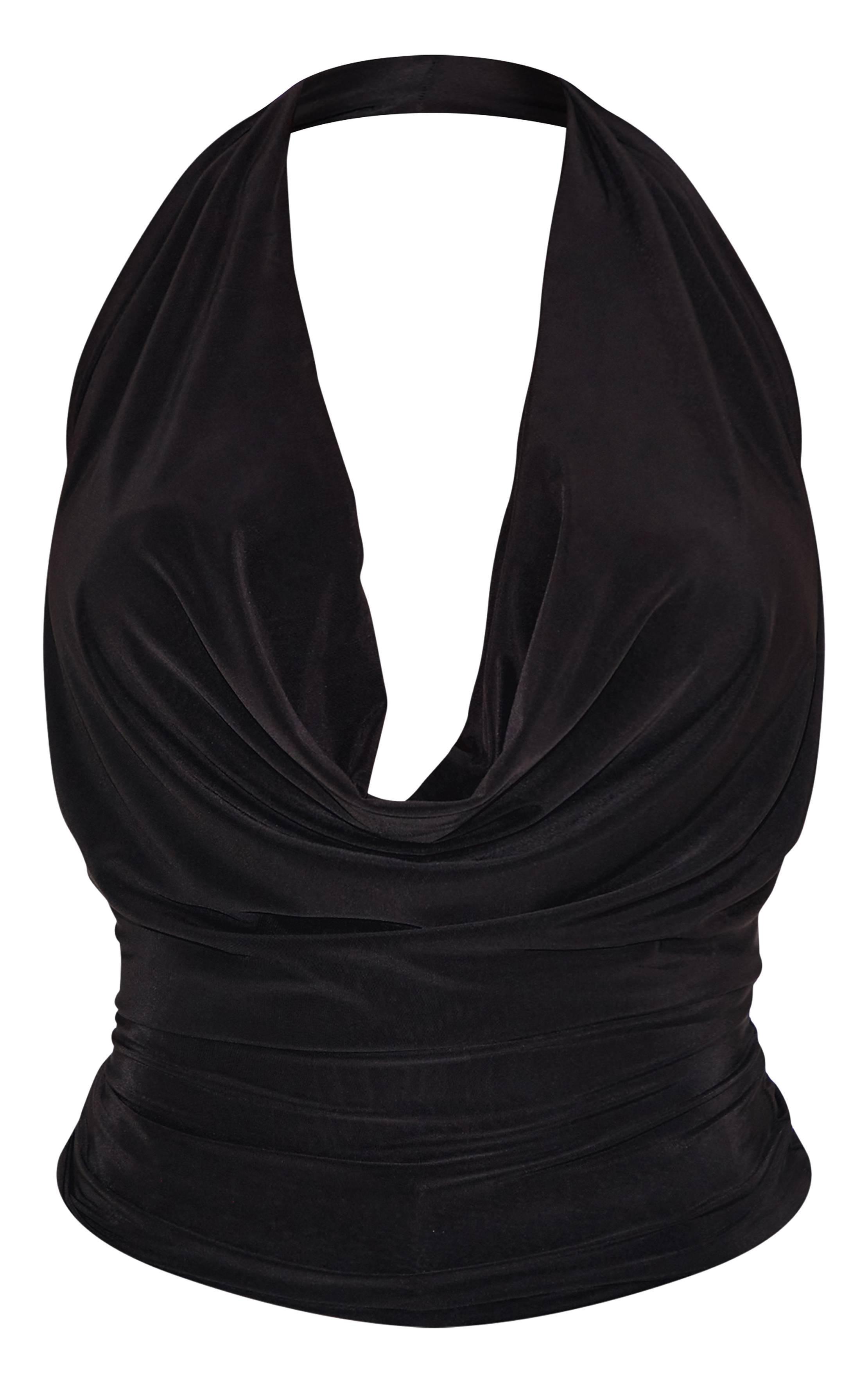 Noir Top Long Dos Nu À Col Bénitier Et Encolure Licou Shape