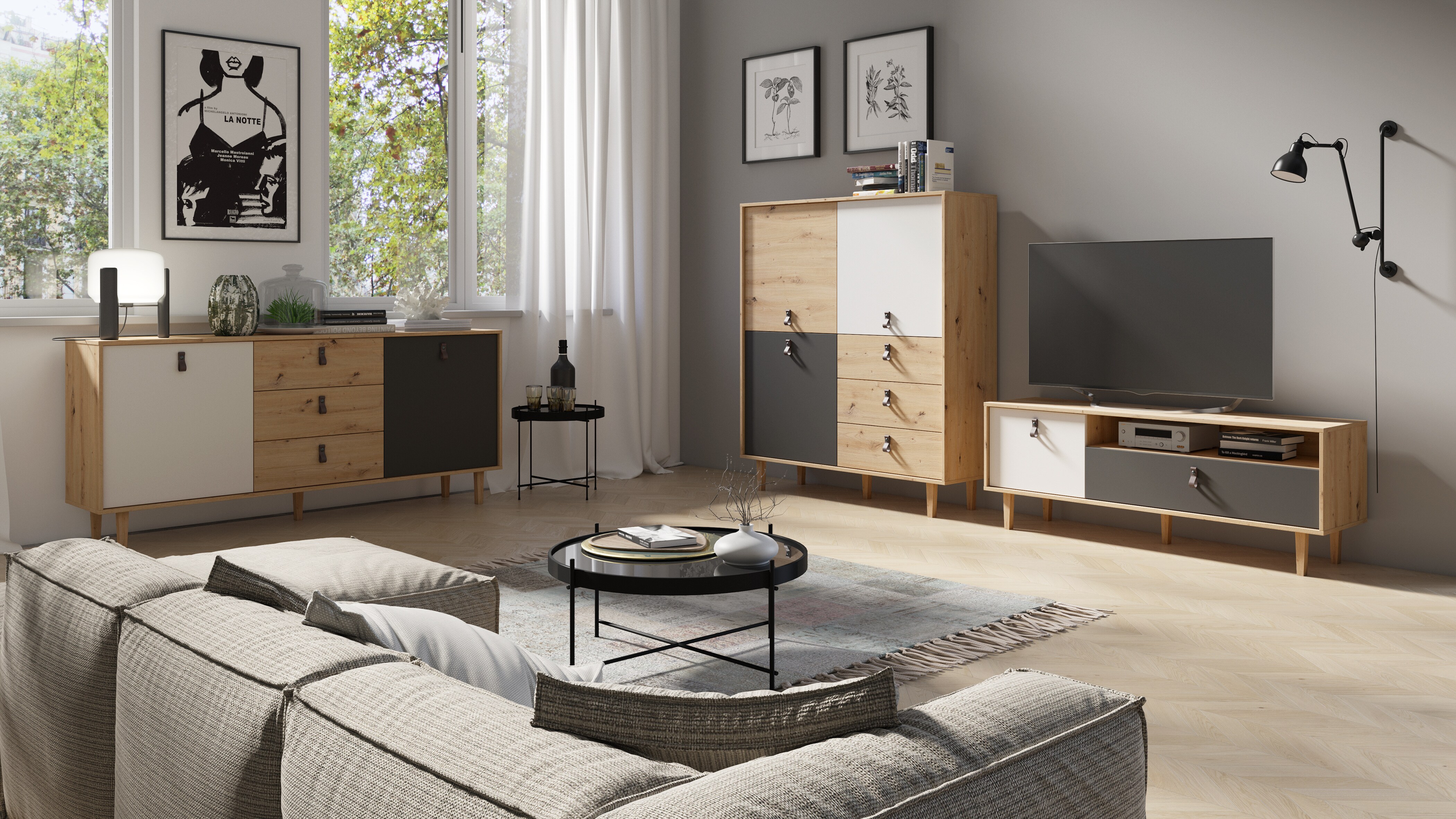 byLIVING Sideboard BILL, Breite 180 cm, Artisan Eiche (Eiche-Optik)/anthrazit