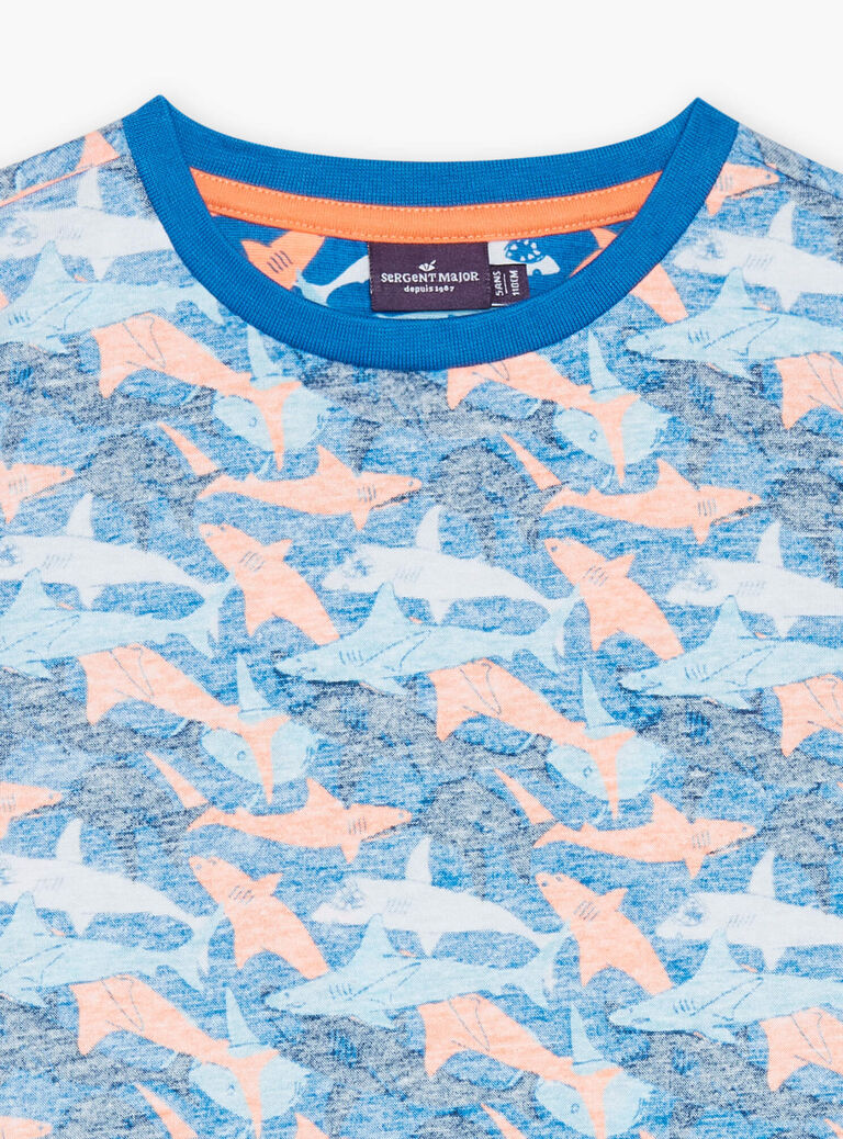 T-shirt bleu à imprimé requins