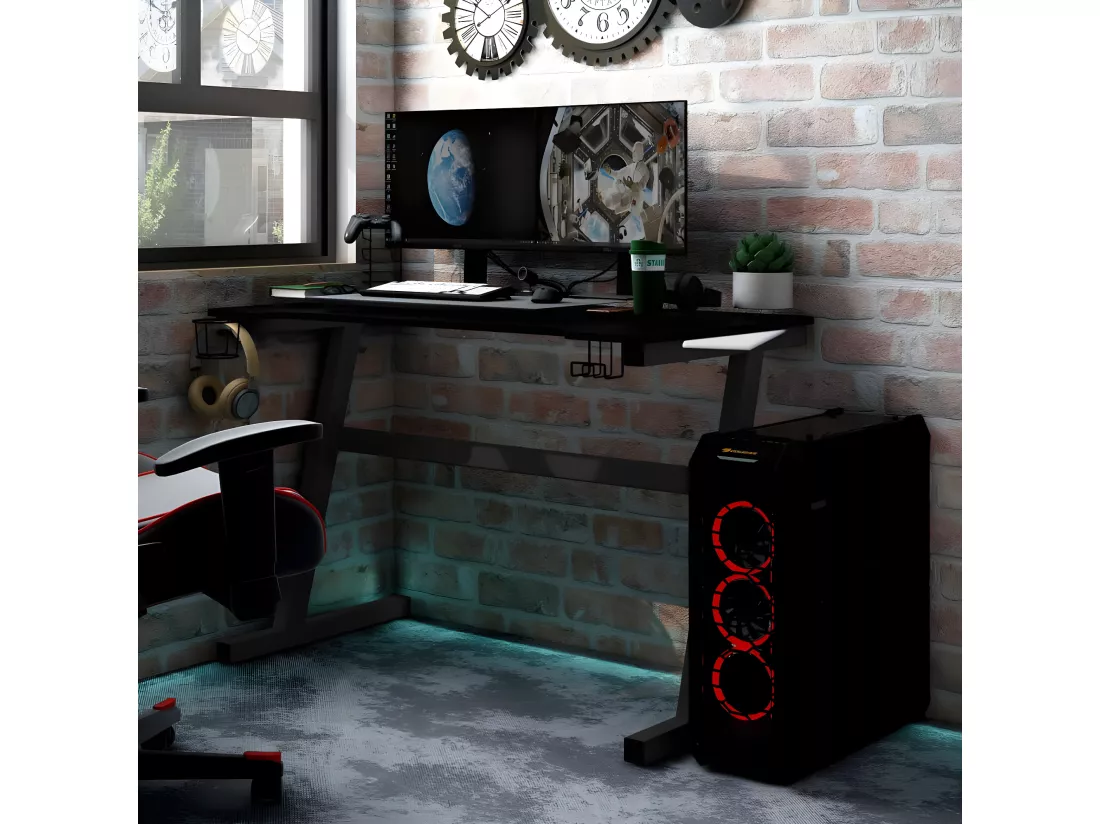 Bureau de jeu à LED avec pieds en forme de Z Noir 90x60x75 cm