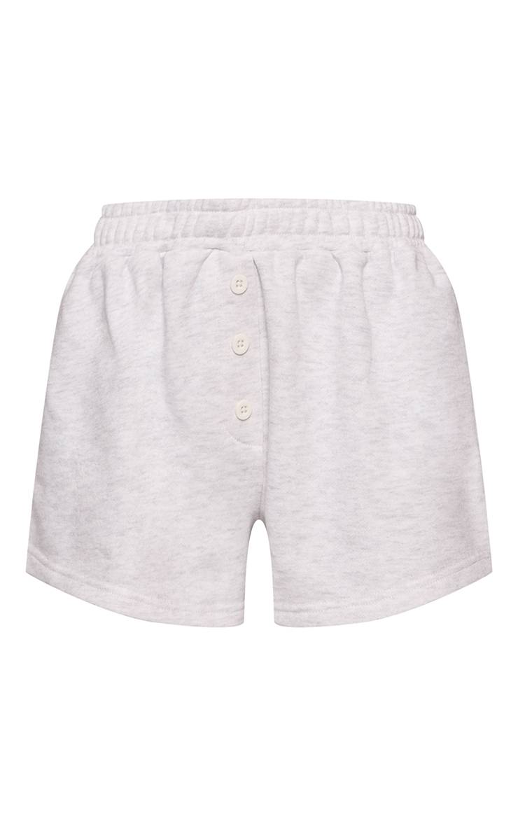 Gris Cendré Short Molleton Bouclette À Boutonnière Frontale