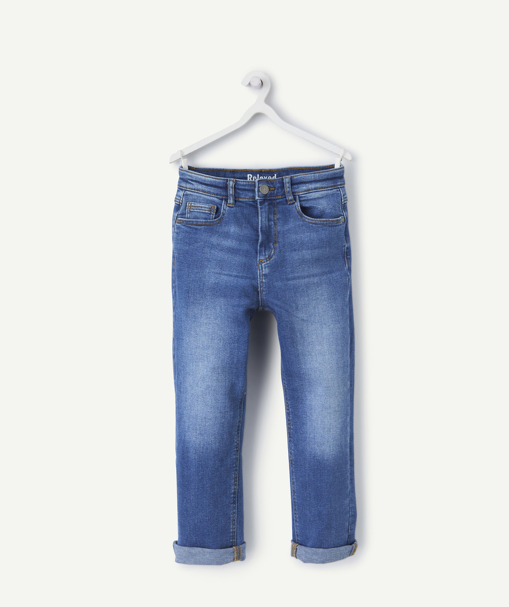 pantalon relaxed garçon en denim low impact avec revers