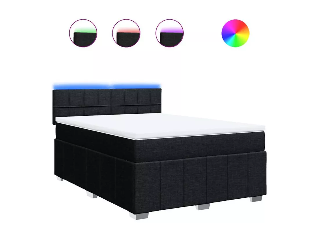 Sommier à lattes de lit avec matelas Noir 140x190 cm Tissu