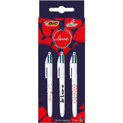 BIC 4 Couleurs Messages - 3 Stylos à bille 4 couleurs - 1 mm - Collection Love