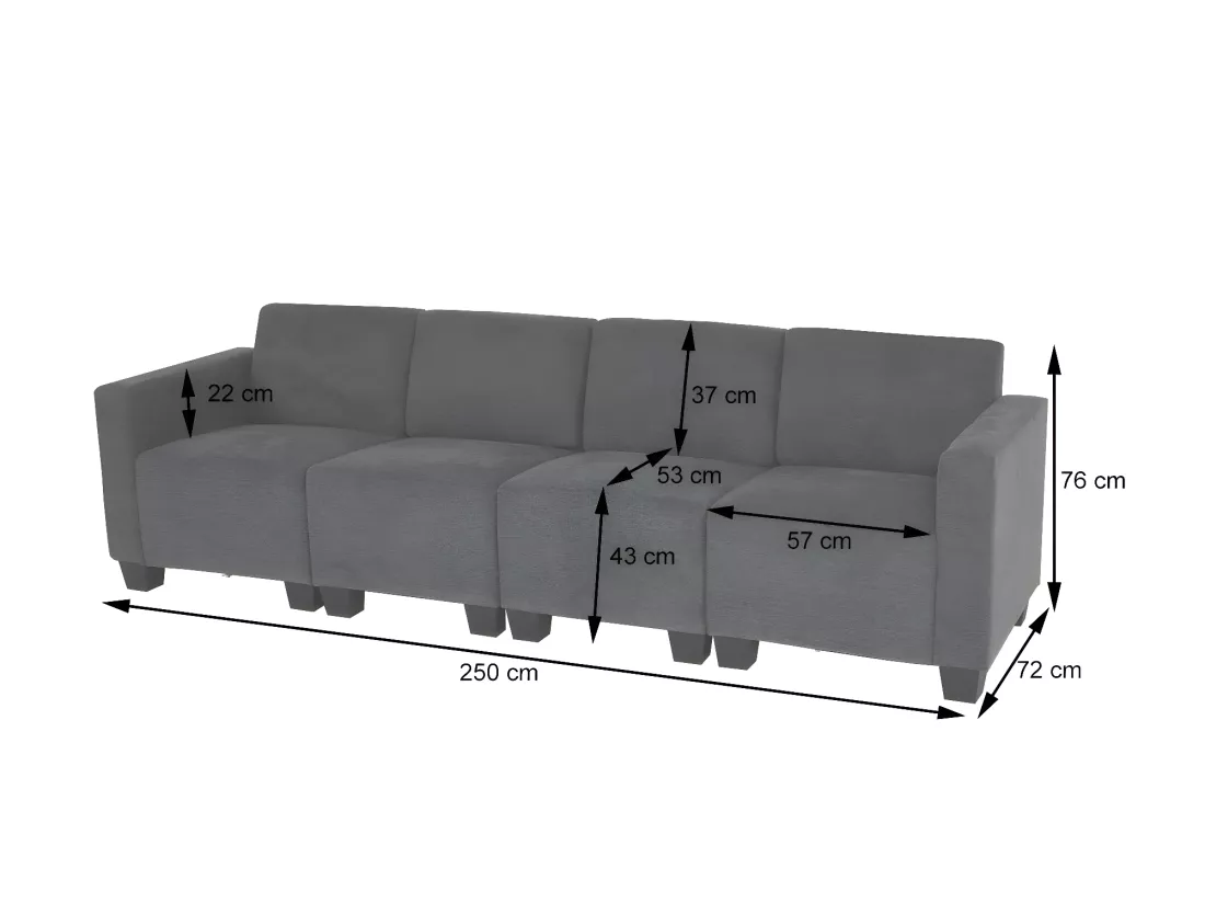 Canapé modulaire 4 places Moncalieri, gris