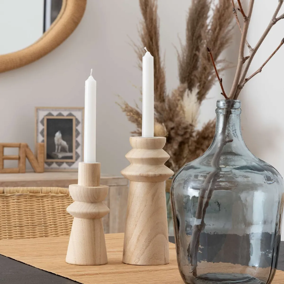 Atmosphera, Createur D'Interieur Duo de Bougeoirs Atmosphera - Bois Beige
