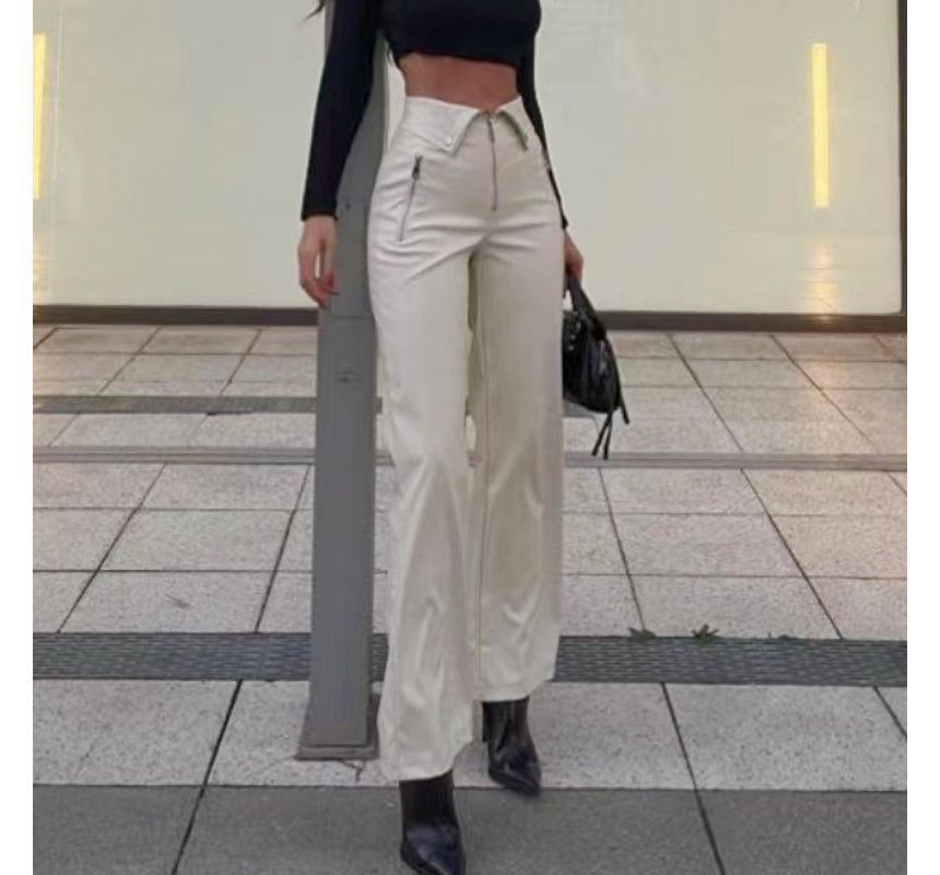 Bulgaris - Hoge taille imitatieleren wijde broek