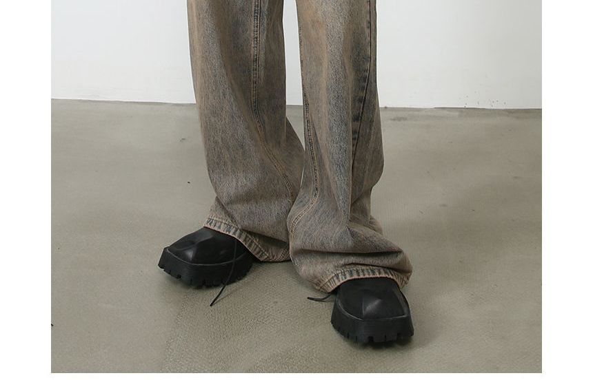 pinkdropper - Mid Rise Washed Wide Leg Jeans