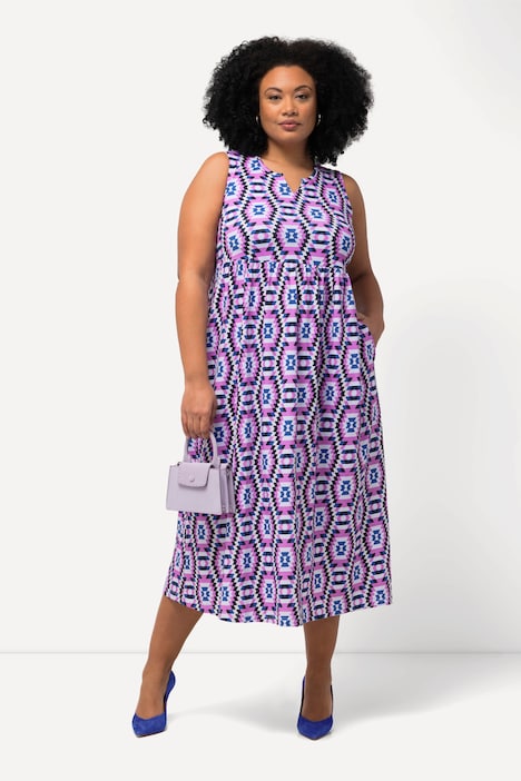 Jerseykleid, A-Linie, Tunika-Ausschnitt, ärmellos