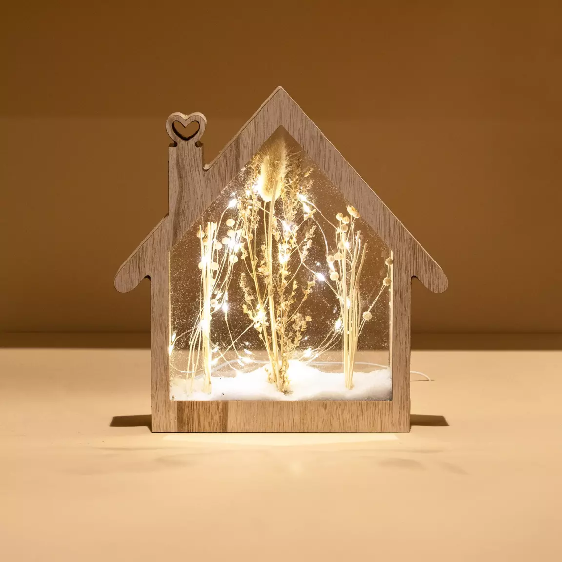 Maison lumineuse à piles 25 LED (H27 cm) Wood Blanc chaud