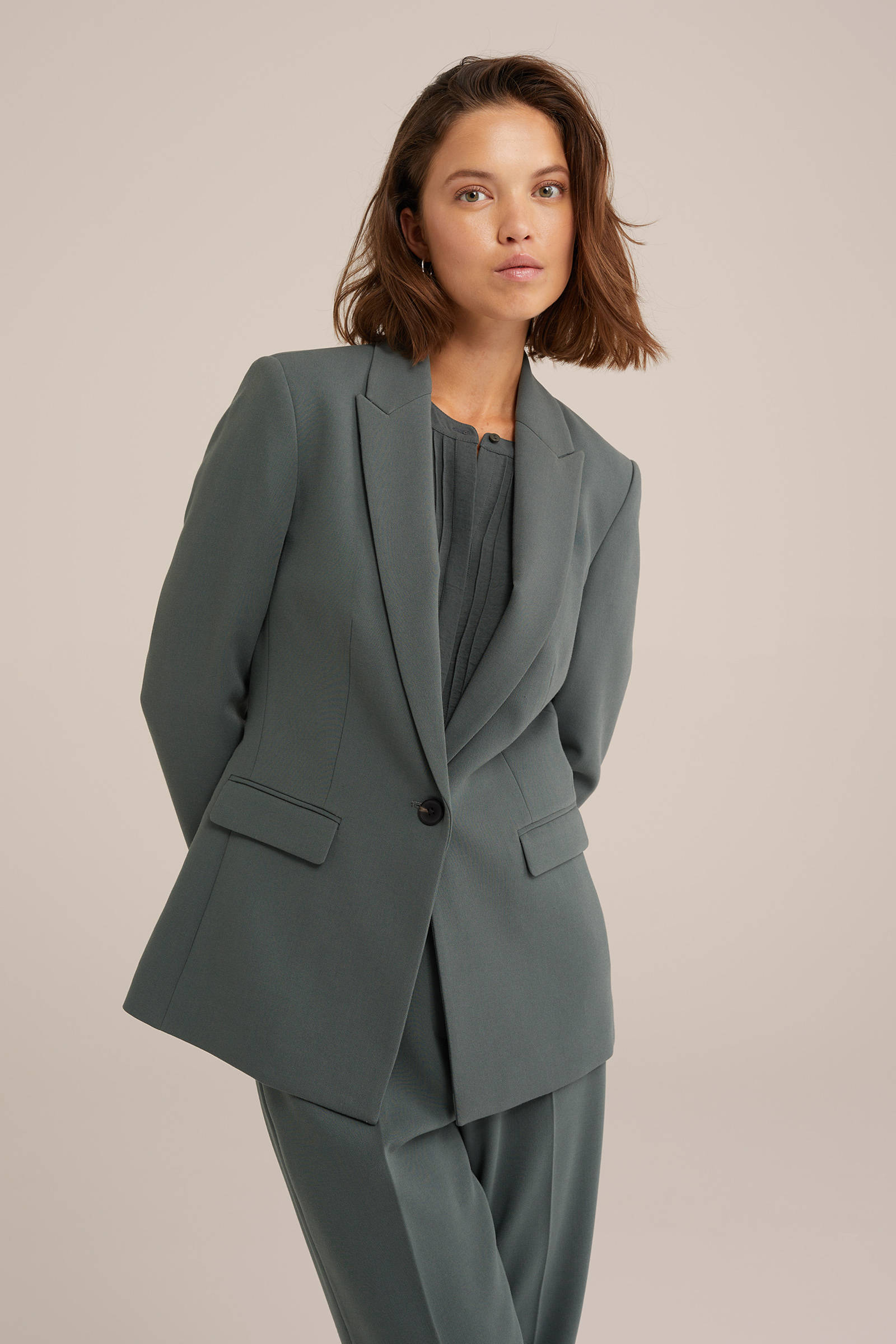 WE Fashion rechtvallende blazer grijsgroen