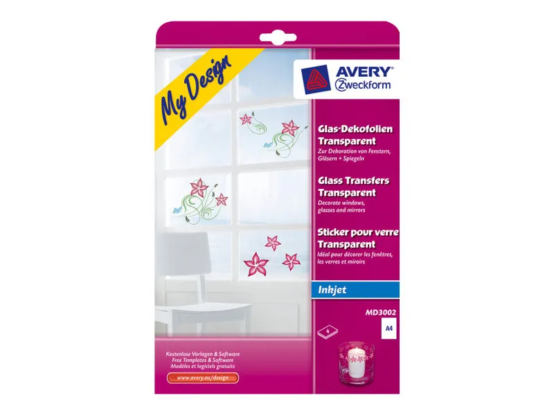 Folieetiketter Avery Zweckform My Design A4 (210x297 mm)  med 4 ark transparent klar film