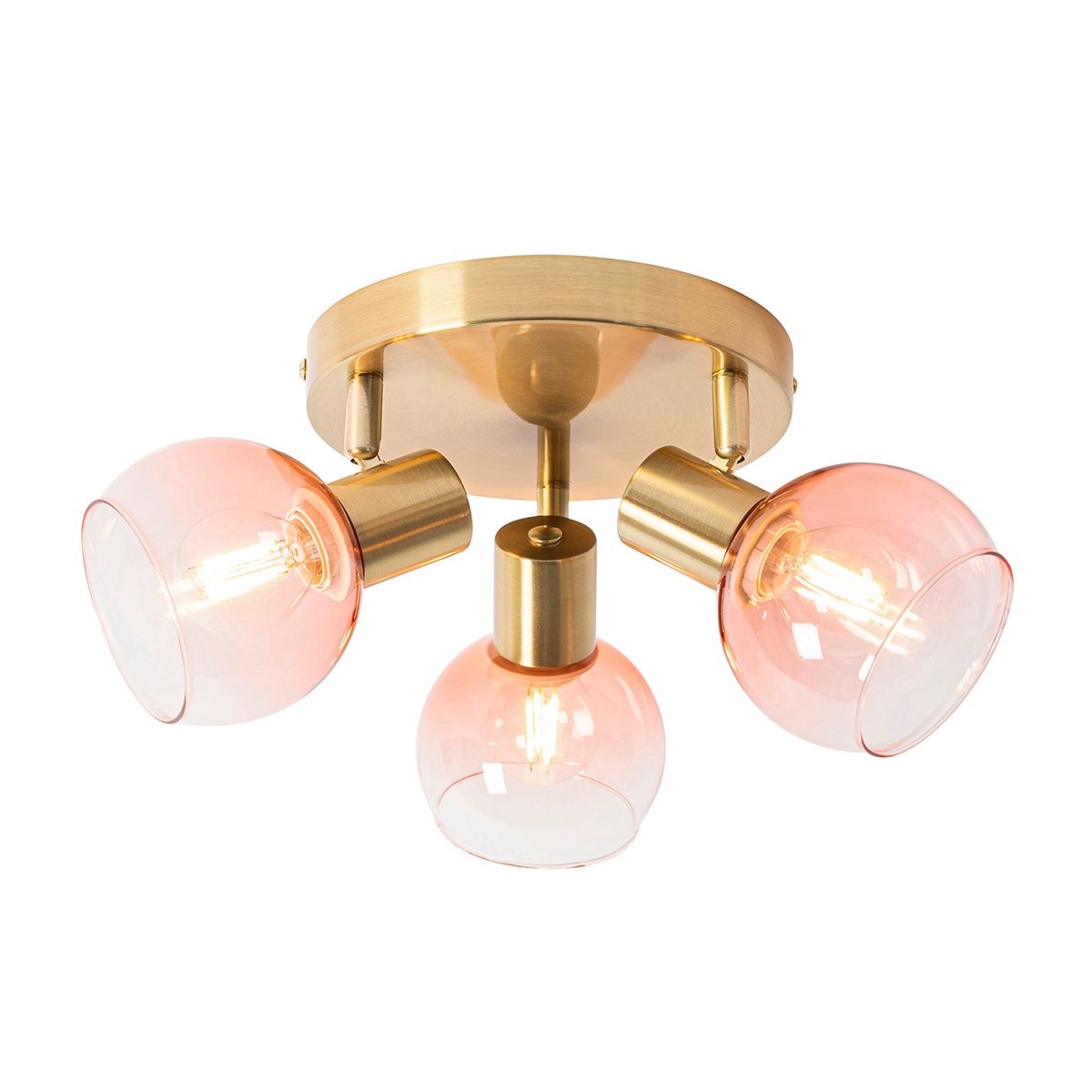 Art Deco plafondspot goud met roze glas 3-lichts - Vidro