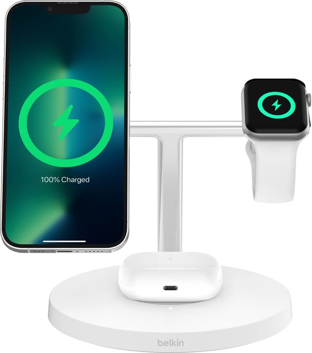 Belkin BoostCharge Pro 3-i-1 Qi2 trådløs ladestation (hvid)