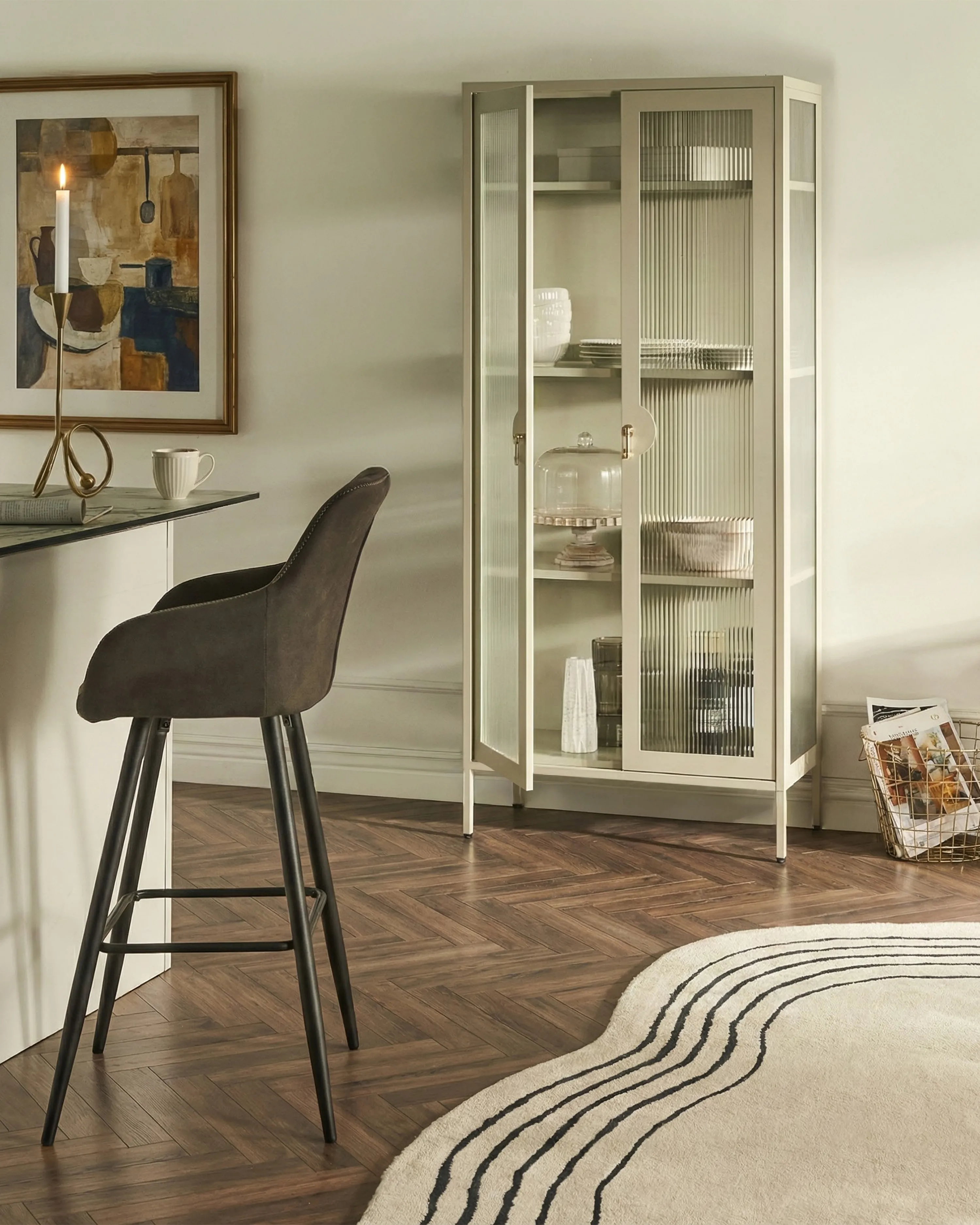 Vitrinekast GLEORA Metaal Lichtbeige