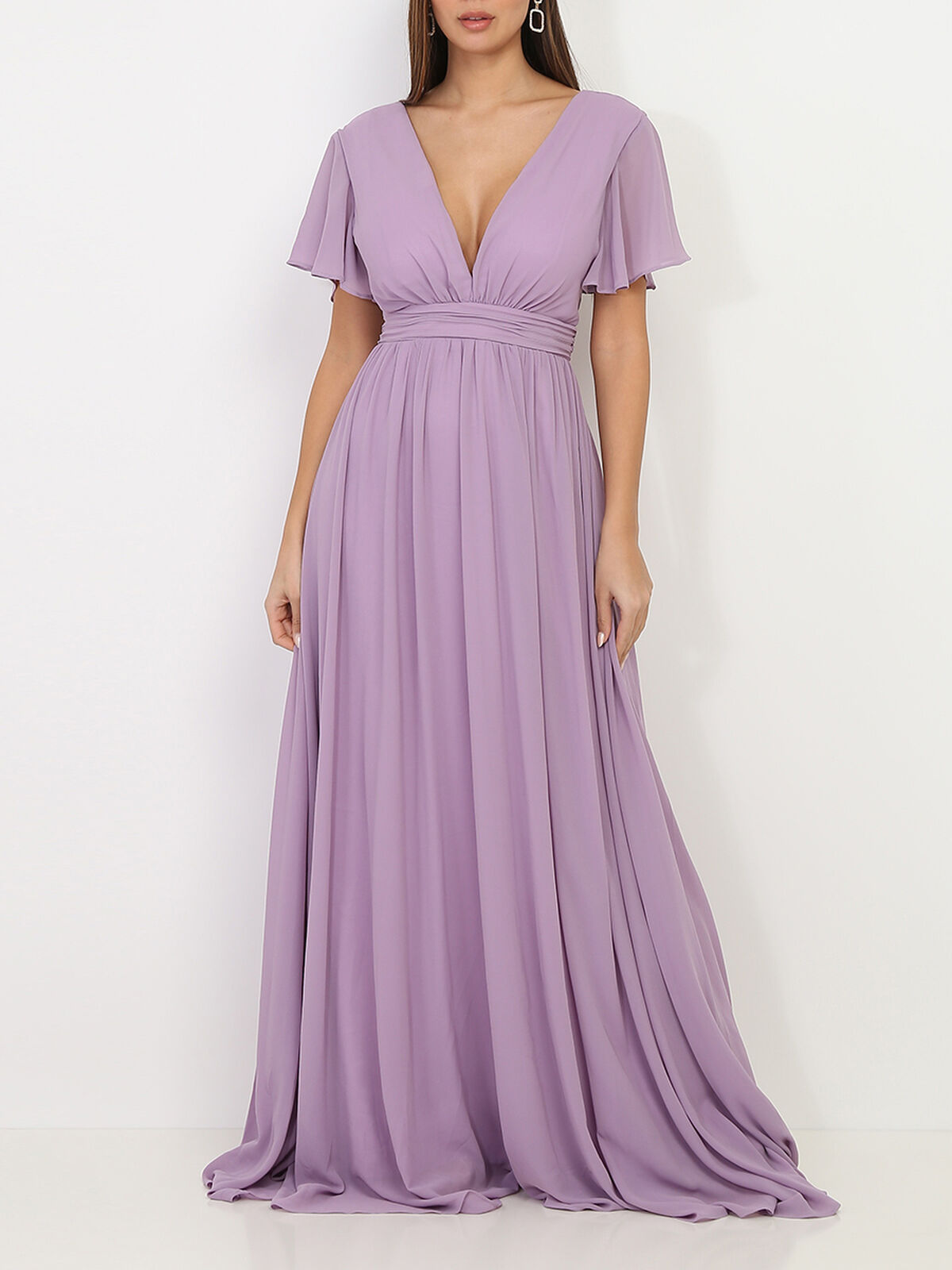 Robe longue à manches papillons- Violet