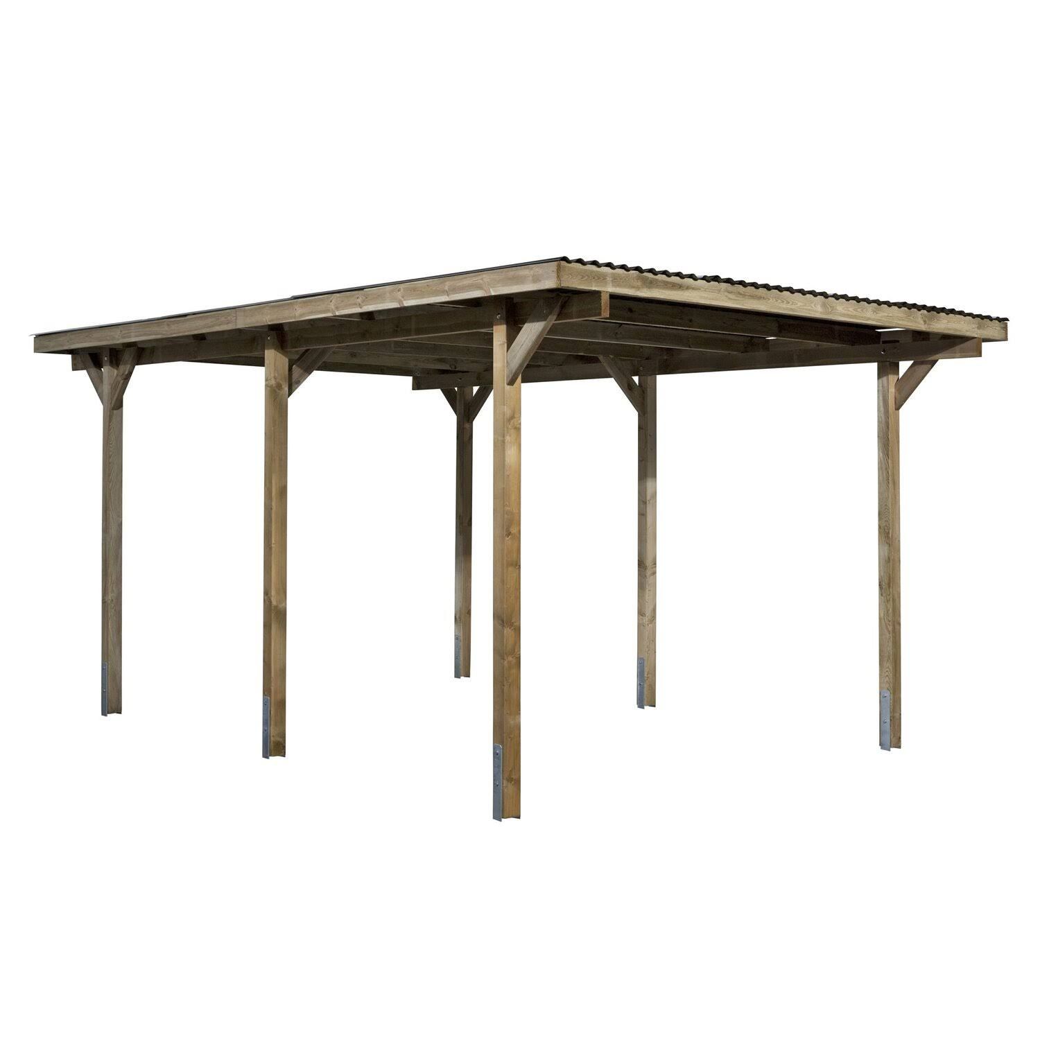 Flachdach-Einzelcarport Holz 300 cm x 500 cm