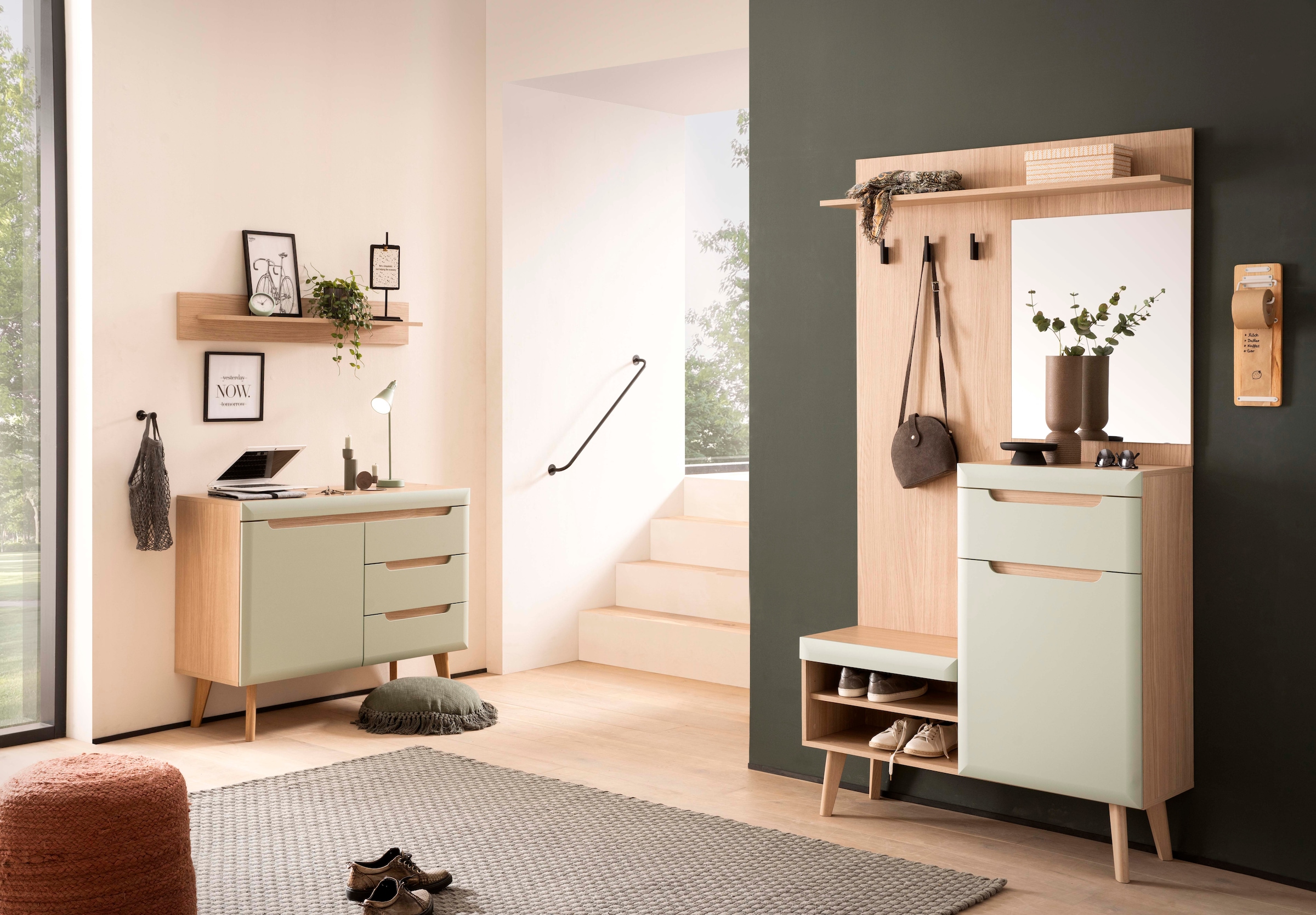 Home affaire Kompaktgarderobe »Torge, Garderobe mit Stauraum, Garderobenschrank im Scandic Design« in zwei Farben, viel Stauraum, 107 cm breit, für kleine Räume geeignet
